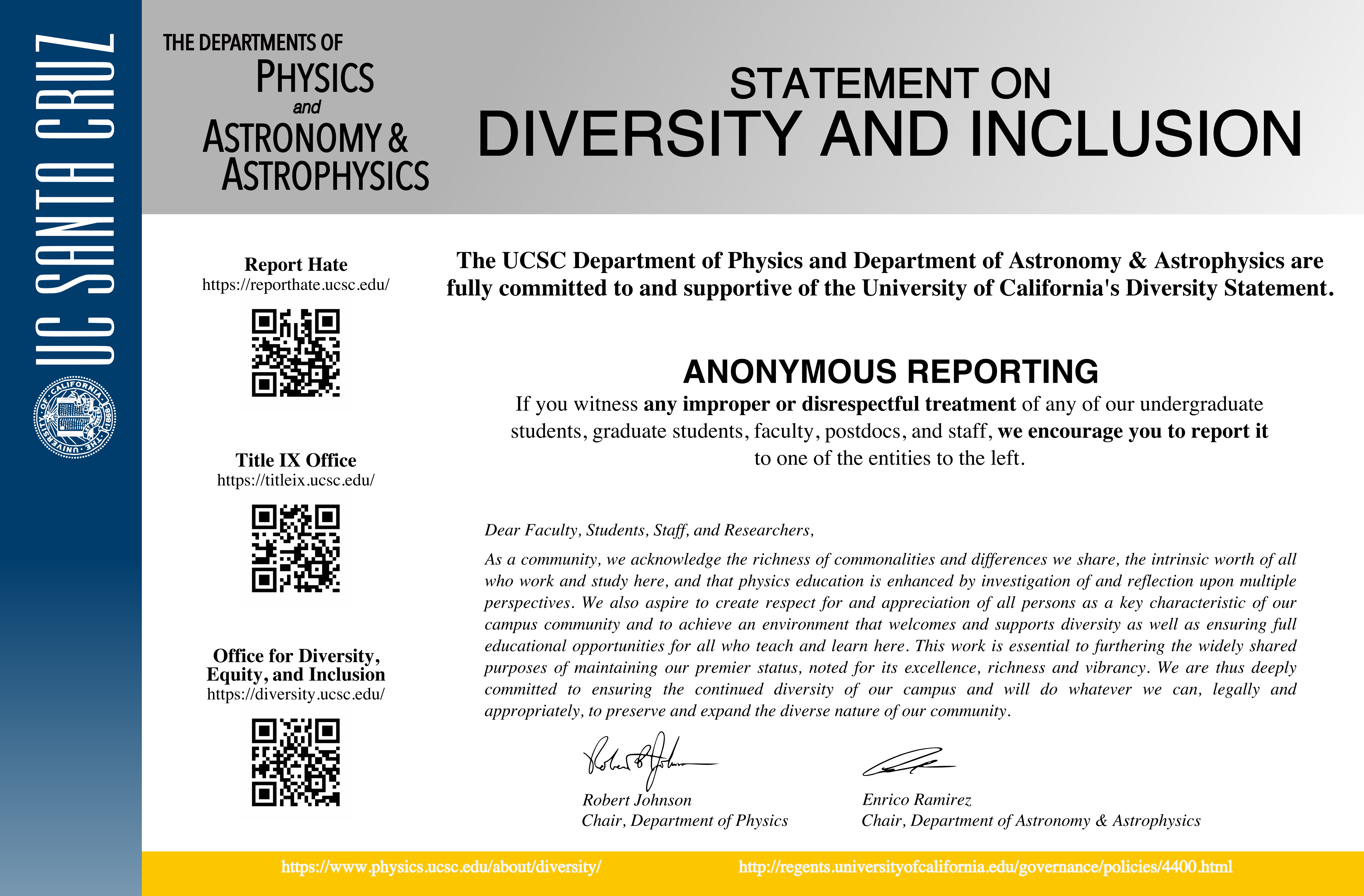 Diversity Poster highlighting diversity statement and resources
