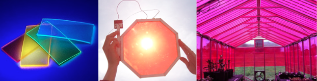 Luminescent Solar Concentrators (LSCs) consist of a waveguide coupled with photovoltaic cells. UCSC's design, targeting greenhouses, utilizes fluorescent dyes that convert light unused by plants to wavelengths suitable for photosynthesis.